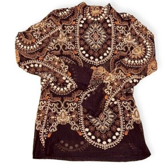 JOHNNY WAS Loving Is Easy Mesh Tee Embroidered Bohemian Boho Fall Size M NEW - Picture 5 of 13